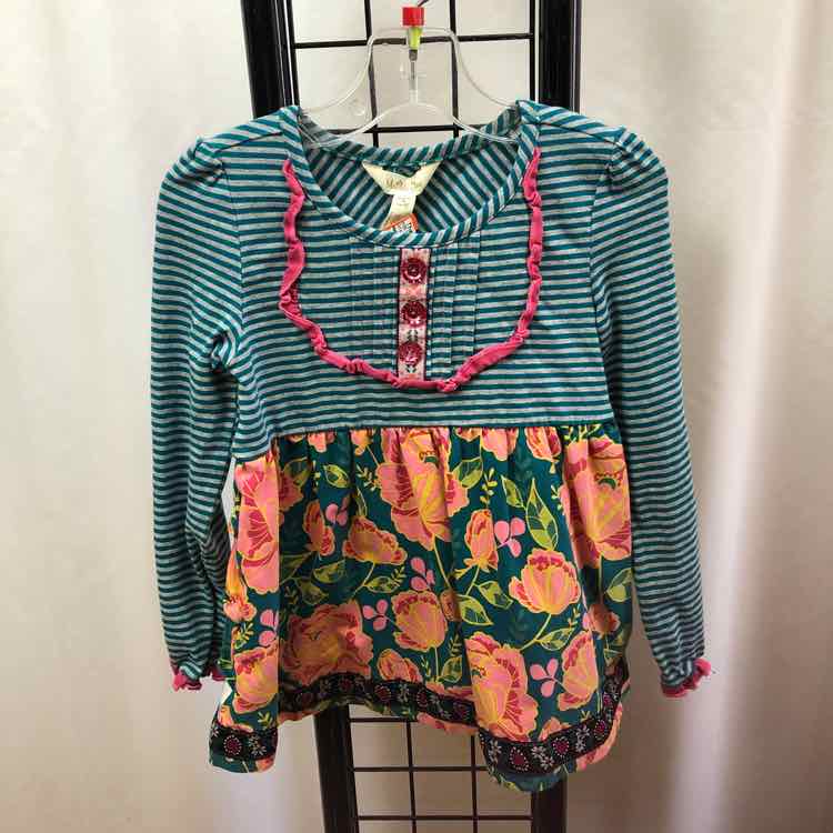 Matilda Jane Teal Stripe Child Size 4 Girl's Shirt