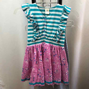 Wild Flowers Turquoise Stripe Child Size 8 Girl's Dress