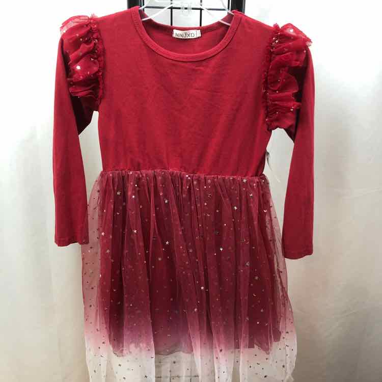 NNJXD Red Stars Child Size 7/8 Girl's Dress