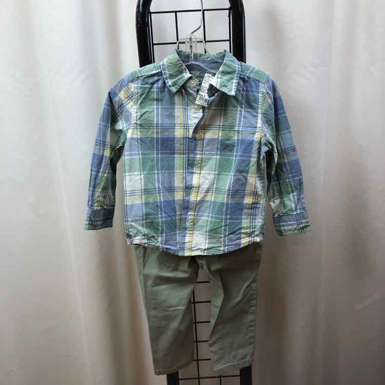 Oshkosh Green Plaid Child Size 2 Boy's Outfit