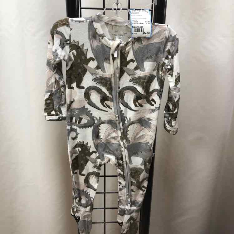 Posh Peanut White Dinosaurs Child Size 0-3 m Boy's Pajamas