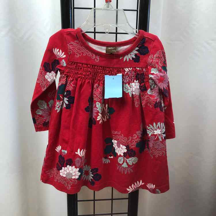 Tea Red Floral Child Size 6-12 m Girl's Dress