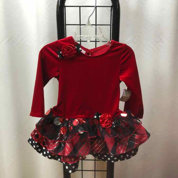 Bonnie Baby Red Patterned Child Size 12 m Girl's Dress