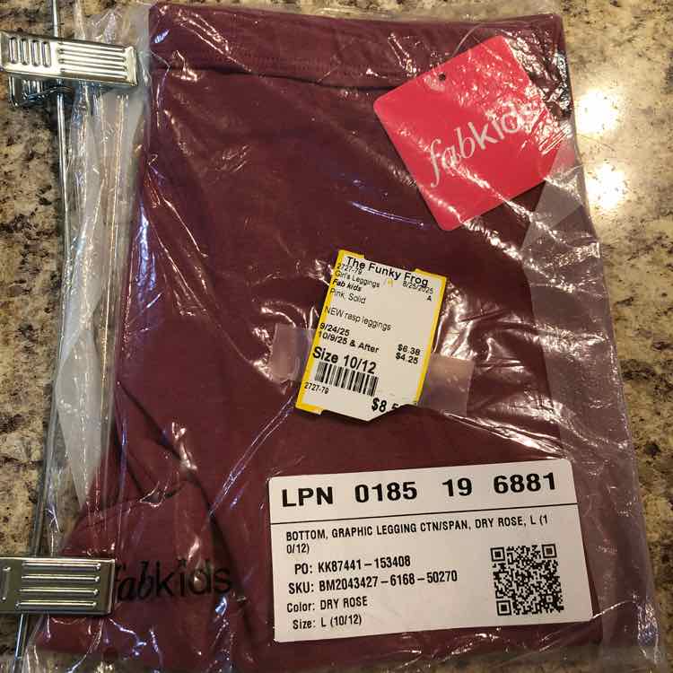Fab kids Pink Solid Child Size 10/12 Girl's Leggings