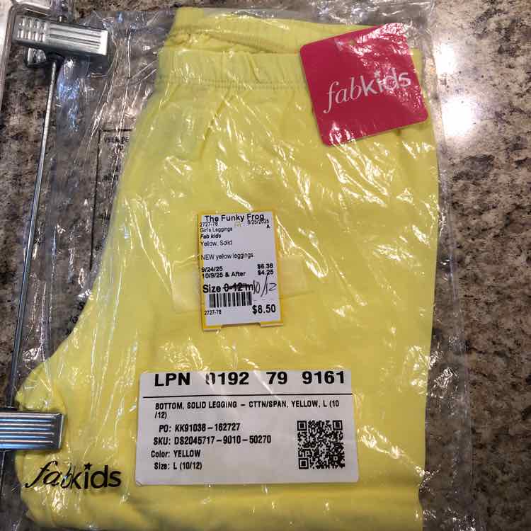 Fab kids Yellow Solid Child Size 10/12 Girl's Leggings