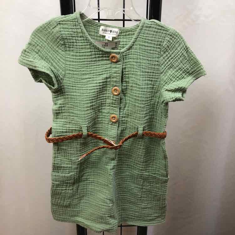 Rabbit + Bear Green Solid Child Size 5 Girl's Dress