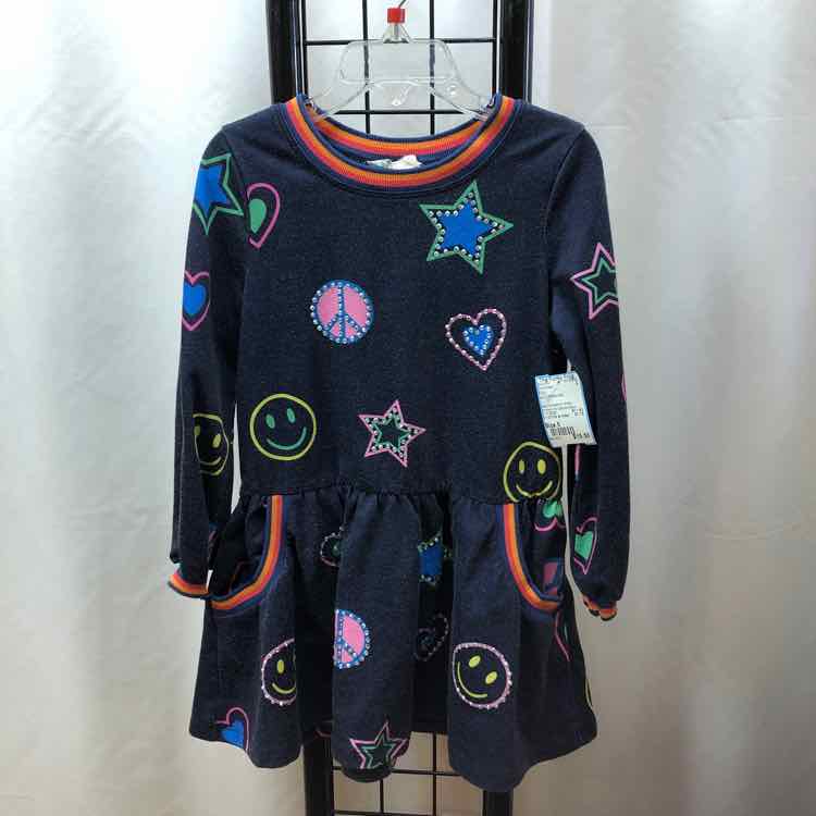Truly Navy Patterned Child Size 5 Girl's Dress