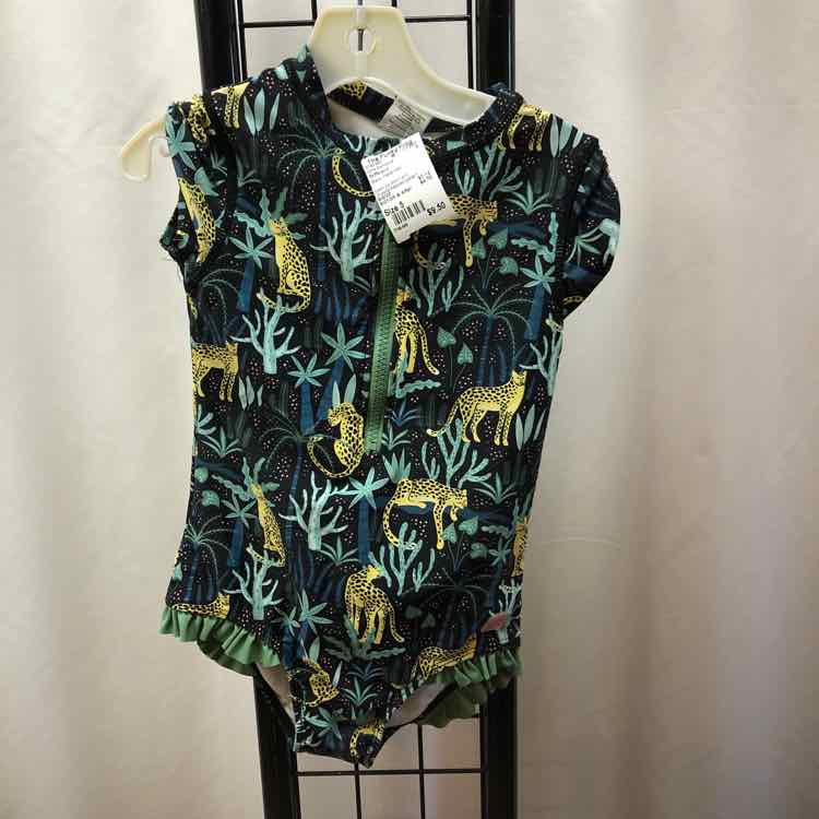 Ruffle butt Black Patterned Child Size 5 Girl's Swimwear