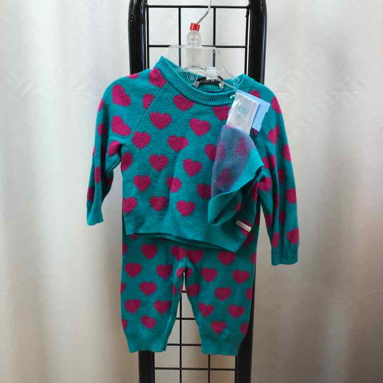 Posh and Pretty Teal Hearts Child Size 0-3 m Girl's Outfit