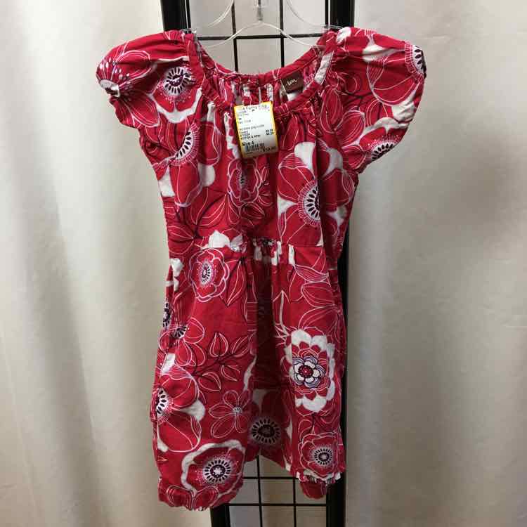 Tea Red Floral Child Size 4 Girl's Dress